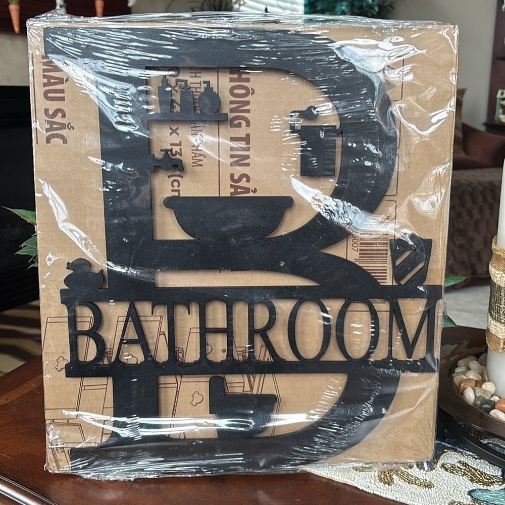 Brand New Wooden Bathroom Wall Art Black Farmhouse Bath Decor 15" Decoration